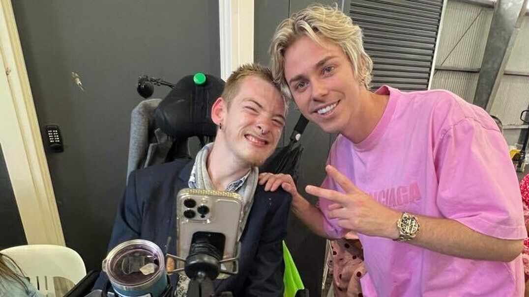 Dylan Hanson with record producer and DJ Joel Fletcher. Cropped version.