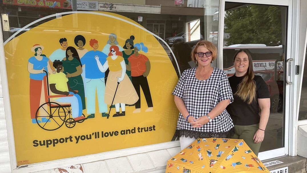 InLife client service manager Mandy Whitechurch and senior coordinator Beck Hopkins outside the new Benalla office.